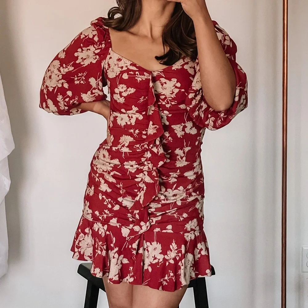 Rust Orange Rouched Body-con Mini Dress - Picture 2 of 3